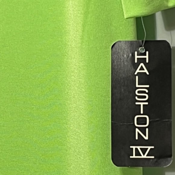 Vintage HALSTON IV Dorian Lime Green Long Sleeved Boat Neck Column Maxi Dress - Picture 6 of 16